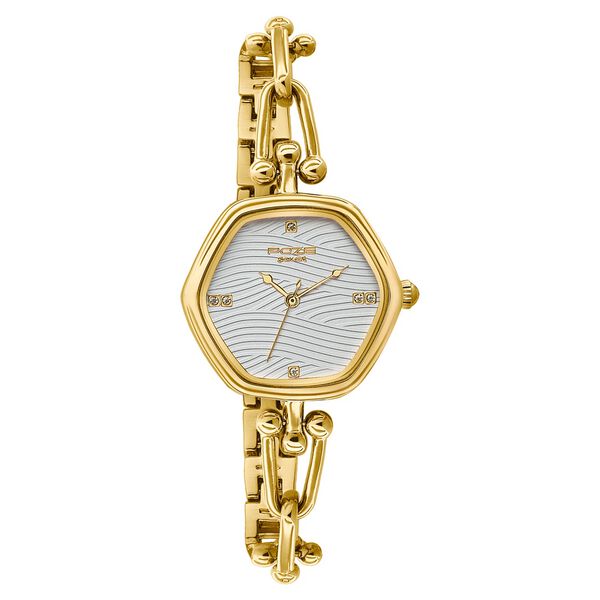 Poze Poze Quartz Analog White Dial Golden Metal Strap Watch For Women - image number 2