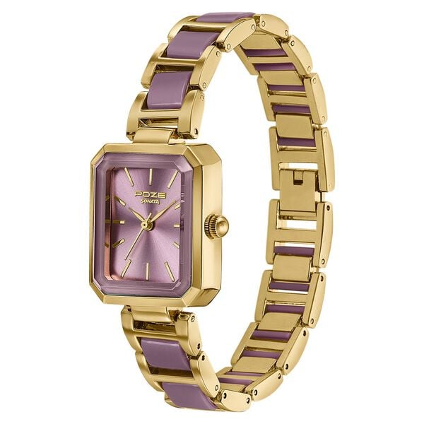 Poze Poze Quartz Analog Purple Dial Two Toned Metal & Plastic Strap Watch For Women - image number 4