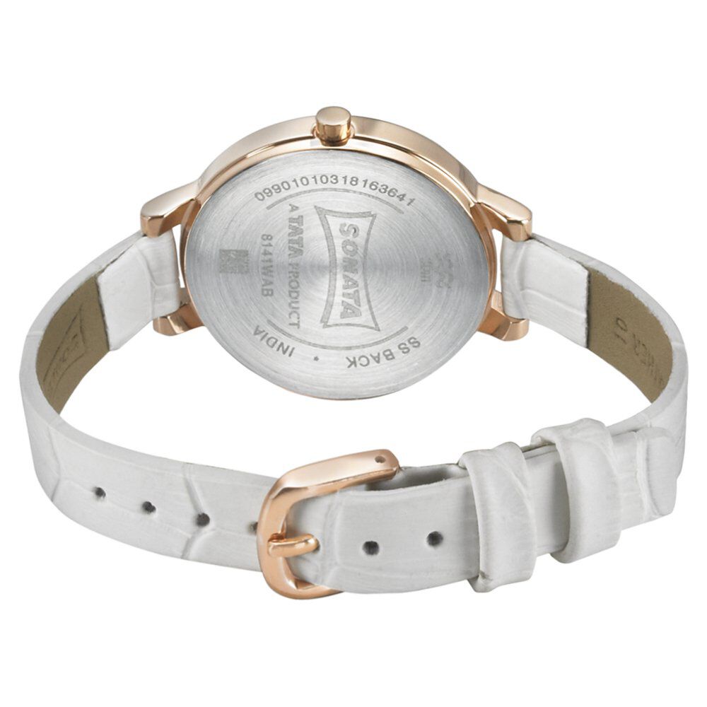 Buy Online Sonata Blush Silver Dial Women Watch With Leather Strap 8141wl01 Sonata