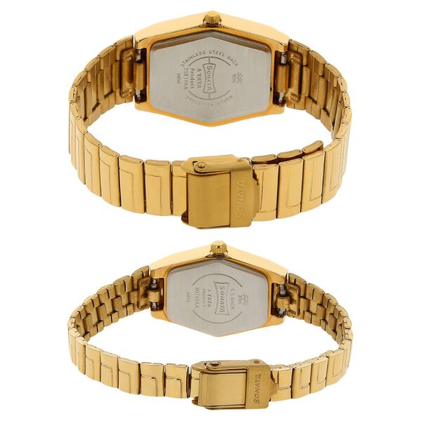 Sonata Quartz Analog Brown Dial Stainless Steel Strap Watch for Couple - image number 3