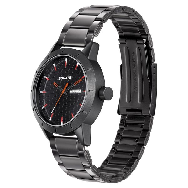 Sonata Quartz Analog with Day and Date Black Dial Metal Strap Watch for Men - image number 1
