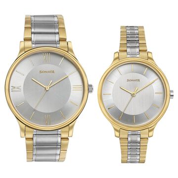 Sonata Modern Bandhan Quartz Analog Silver Dial Stainless Steel Strap Watch for Couple