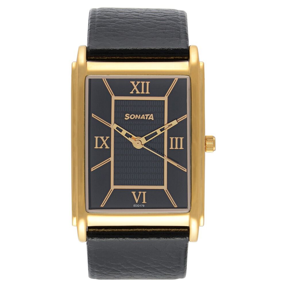 Buy Online Sonata Quartz Analog Black Dial Leather Strap Watch for Men nh77002yl01ac Sonata
