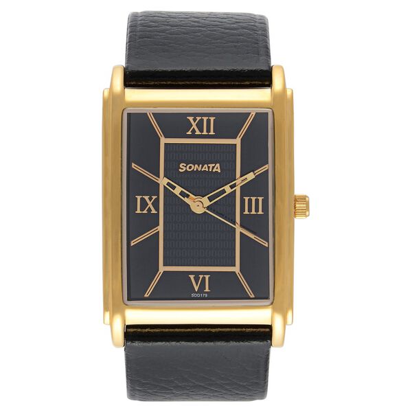 Sonata Quartz Analog Black Dial Leather Strap Watch for Men - image number 0