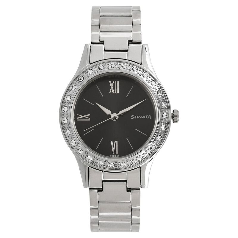 Sonata Stardust Black Dial Women Watch With Stainless Steel Strap - image number 0