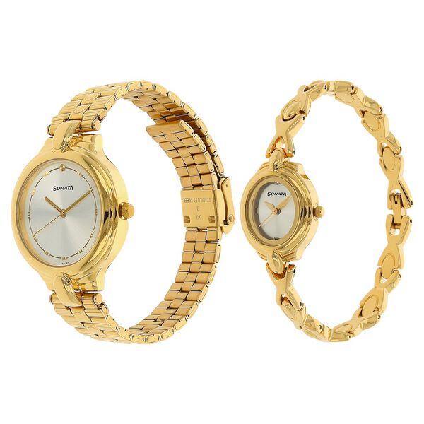 Sonata Quartz Analog White Dial Stainless Steel Strap Watch for Couple - image number 1
