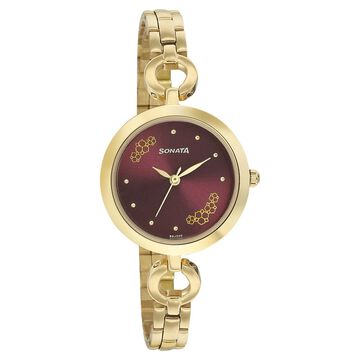 Sonata Wedding Maroon Dial Women Watch With Stainless Steel Strap