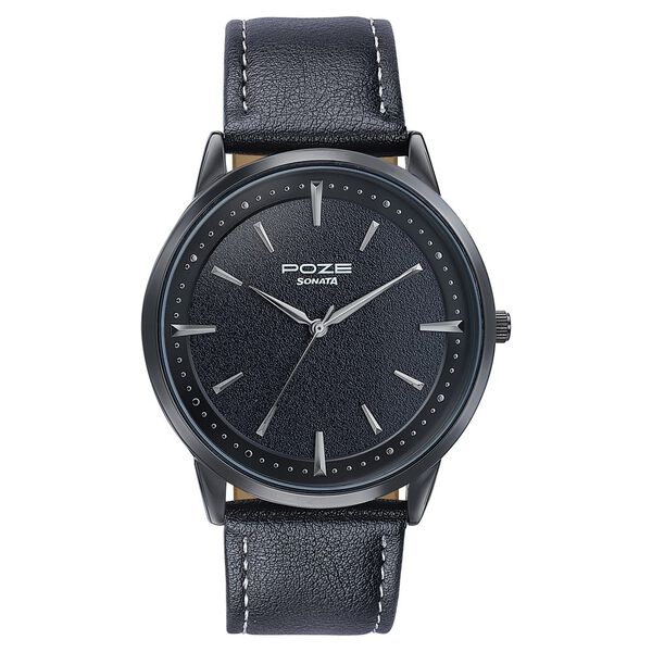 Sonata Poze Quartz Analog Black Dial Leather Strap Watch For Men - image number 1