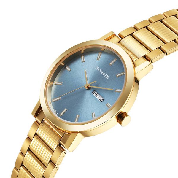Sonata Utsav Quartz Analog with Day and Date Blue Dial Stainless Steel Strap Watch for Men - image number 2