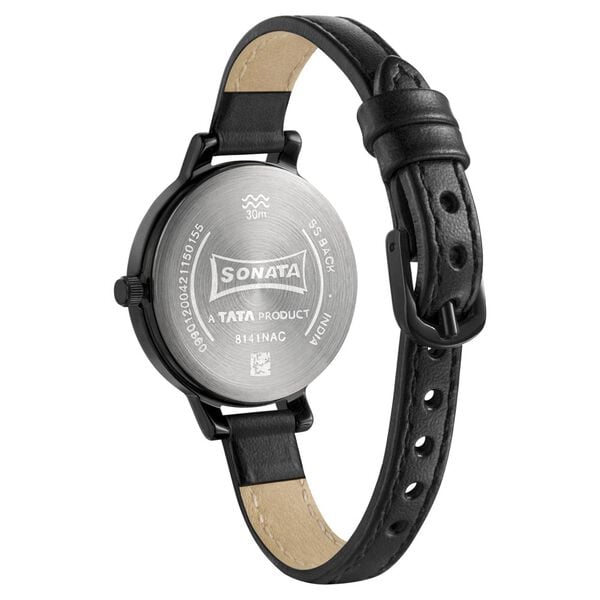 Sonata Unveil Black Dial Women Watch With Leather Strap - image number 3