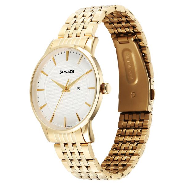 Sonata Wedding Quartz Analog Off White Dial Stainless Steel Strap Watch For Men - image number 2