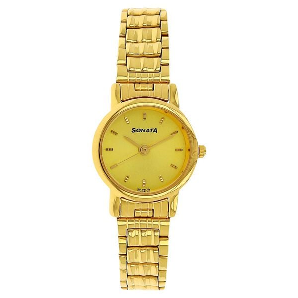 Sonata Quartz Analog Champagne Dial Stainless Steel Strap Watch for Women - image number 0