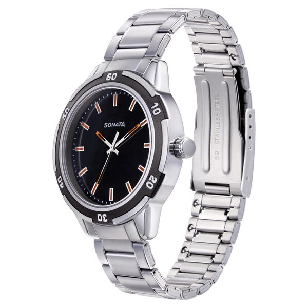 Sonata Quartz Analog Black Dial Metal Strap Watch for Men - image number 1