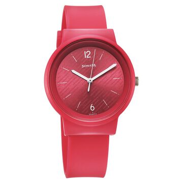 Sonata Splash Quartz Analog Pink Dial Plastic Strap Watch for Women