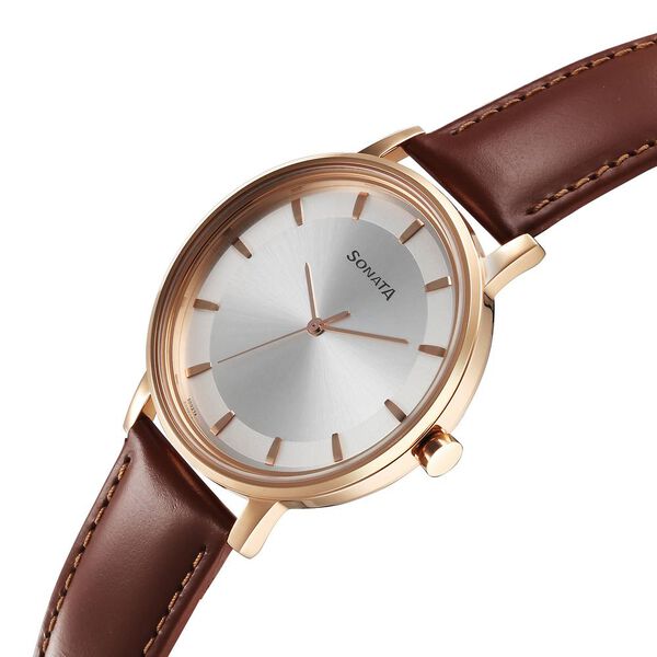 Sonata Utsav Quartz Analog Silver Dial Leather Strap Watch for Men - image number 2