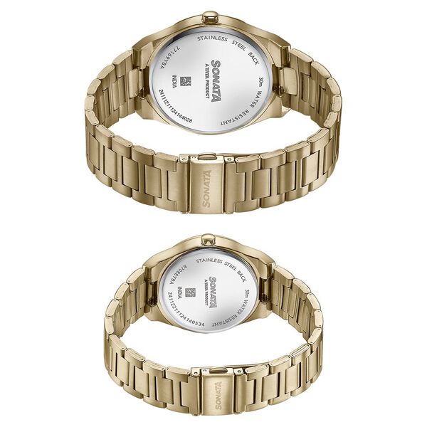 Sonata Wedding Edit Quartz Analog Black Dial Stainless Steel Strap Watch For Pair - image number 5