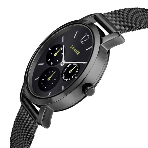 Sonata Multifunctions Black Dial Women Watch With Metal Strap - image number 3