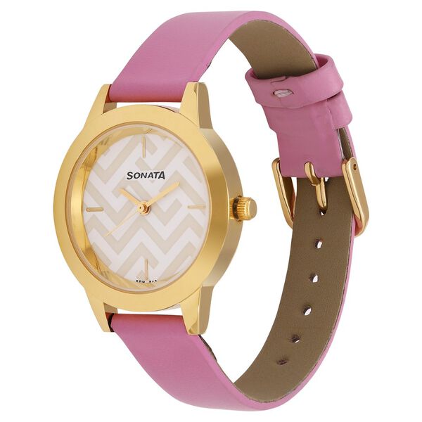 Sonata Splash White Dial Women Watch With Leather Strap - image number 2