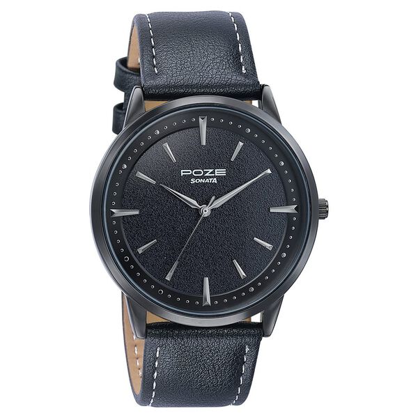 Sonata Poze Quartz Analog Black Dial Leather Strap Watch For Men - image number 2