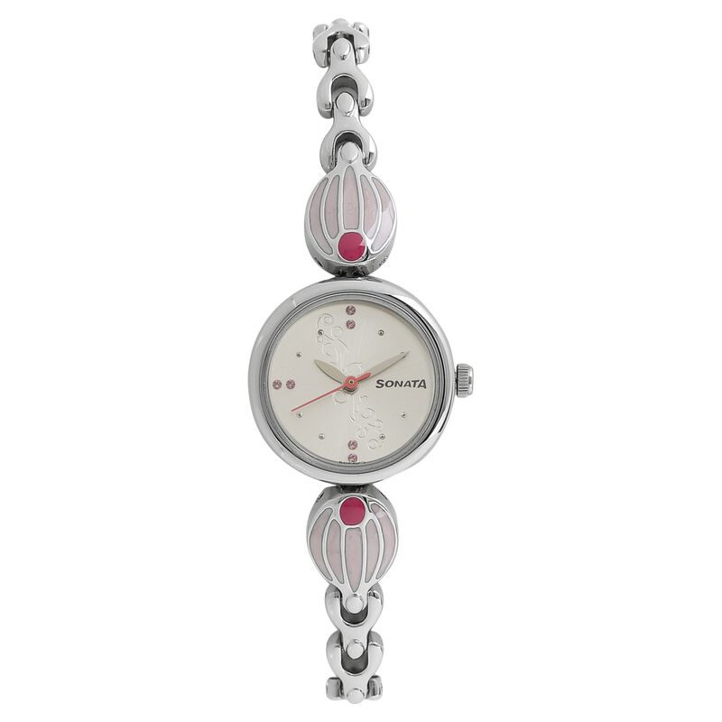 Sonata Quartz Analog Silver Dial Stainless Steel Strap Watch for Women - image number 0