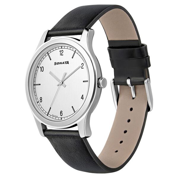 Sonata Quartz Analog Silver Dial Leather Strap Watch for Men - image number 1