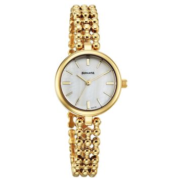 Sonata Festive Quartz Analog White Dial Metal Strap Watch For Women