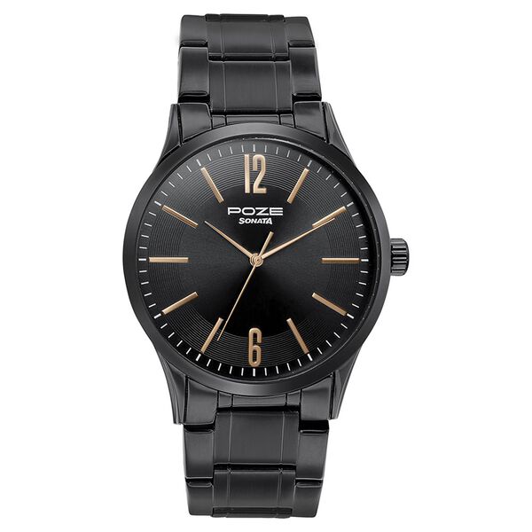 Sonata Poze Quartz Analog Black Dial Metal Strap Watch for Men - image number 1