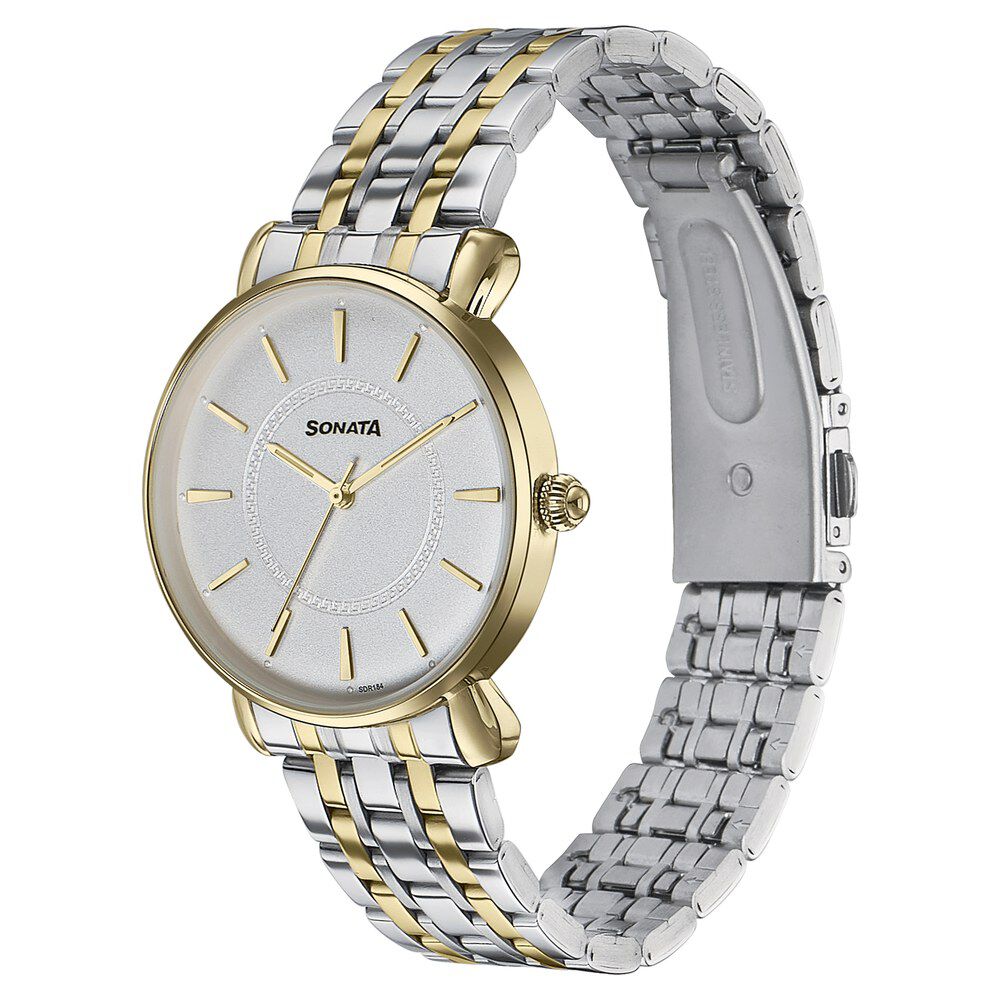 Buy Online Sonata Wedding Quartz Analog Off White Dial Stainless Steel Strap Watch For Women 87075bm01 Sonata