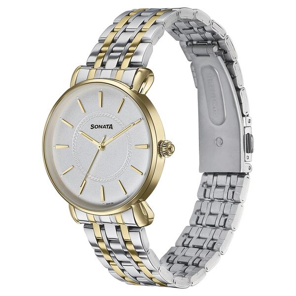 Sonata Wedding Quartz Analog Off White Dial Stainless Steel Strap Watch For Women - image number 2