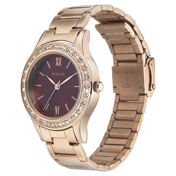 Sonata Blush It Up Maroon Dial Women Watch With Stainless Steel Strap - image number 1