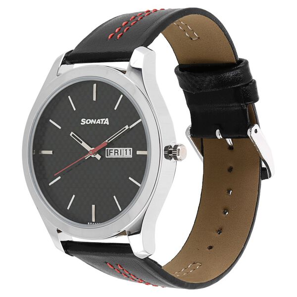Sonata Nxt Quartz Analog with Day and Date Black Dial Leather Strap Watch for Men - image number 1