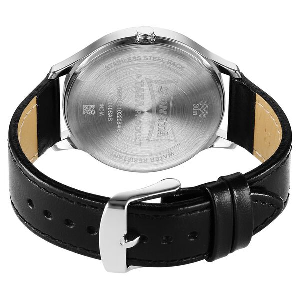 Sonata Unveil Quartz Multifunction Black Dial Leather Strap Watch for Men - image number 3