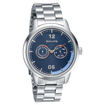 Sonata Quartz Analog Blue Dial Metal Strap Watch for Men