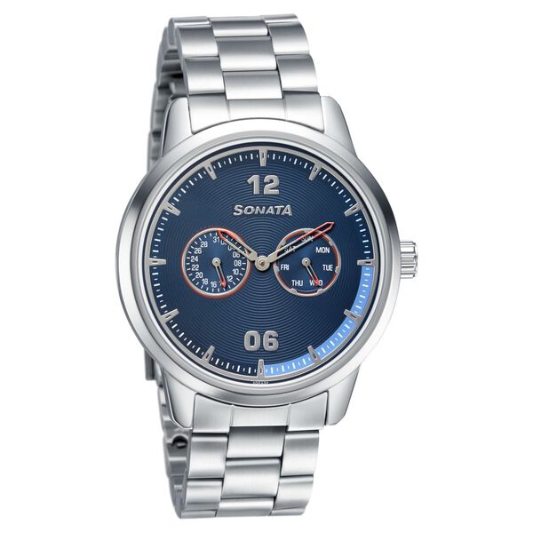 Sonata Quartz Analog Blue Dial Metal Strap Watch for Men - image number 0