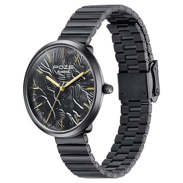 Sonata Poze Quartz Analog Black Dial Stainless Steel Strap Watch For Women - image number 4