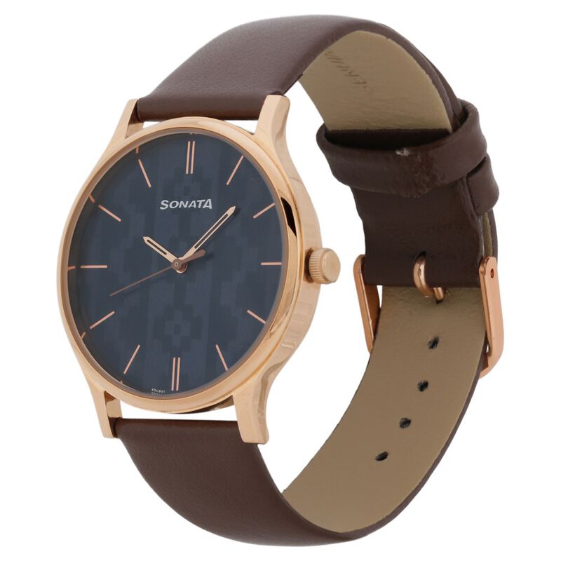 Knot Blue Dial Leather Strap Watch for Men - image number 2