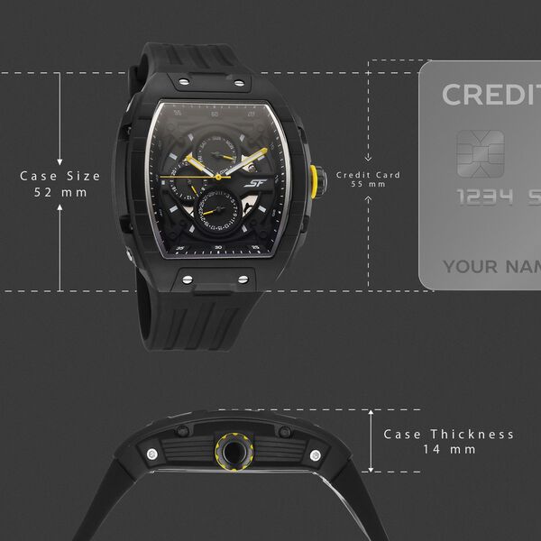 SF Maiden Voyage Sport Watch - Black Dial & Strap - Tonneau Shaped Case with Multifunction movement - image number 3
