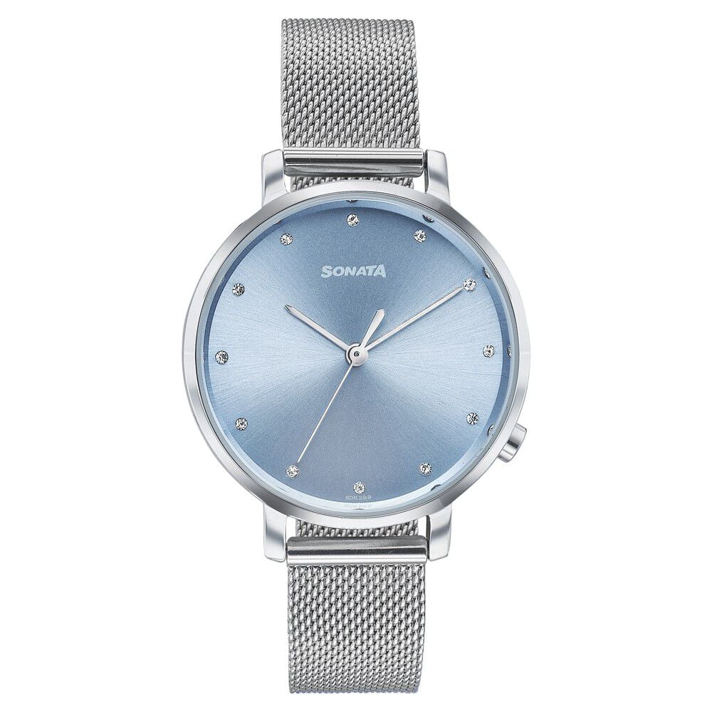 Sonata Elegent Essentials Quartz Analog Blue Dial Stainless Steel Strap Watch For Women-picture-23