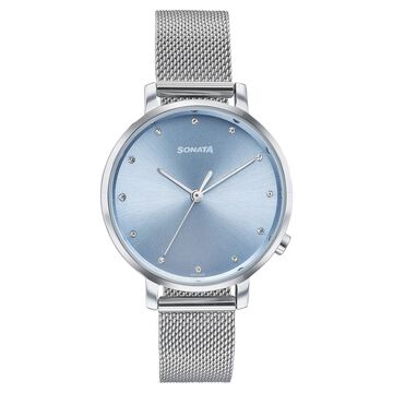 Sonata Elegent Essentials Quartz Analog Blue Dial Stainless Steel Strap Watch For Women