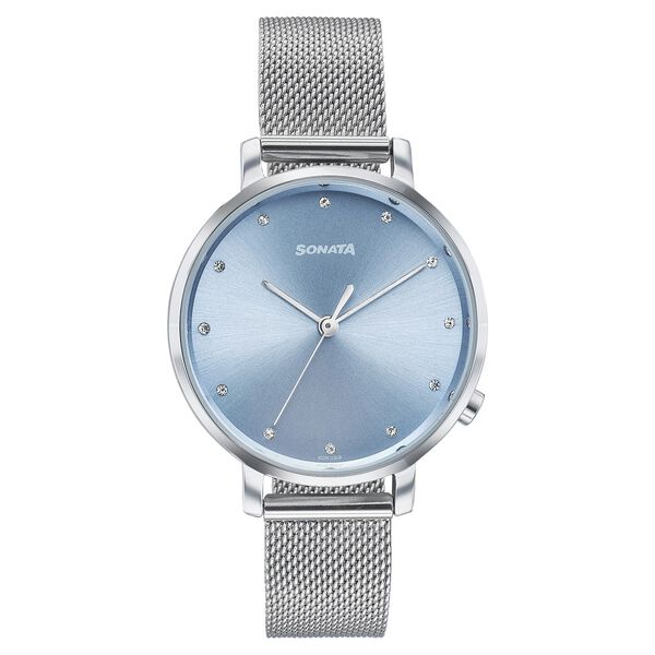 Sonata Elegent Essentials Quartz Analog Blue Dial Stainless Steel Strap Watch For Women - image number 0