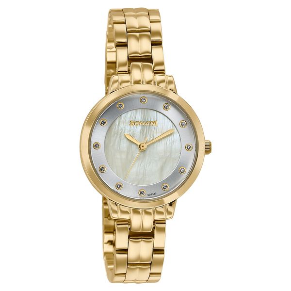 Sonata Jashn Quartz Analog Mother of Pearl Dial Golden Metal Strap Watch For Women - image number 1