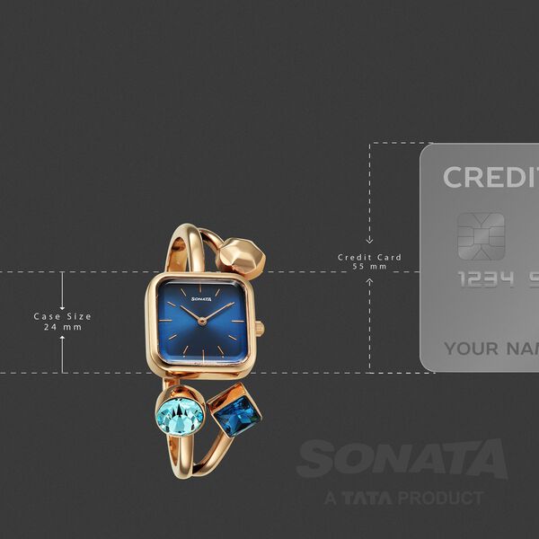 Sonata Aura Quartz Analog Blue Dial Rose Gold Stainless Steel Strap Watch For Women - image number 2