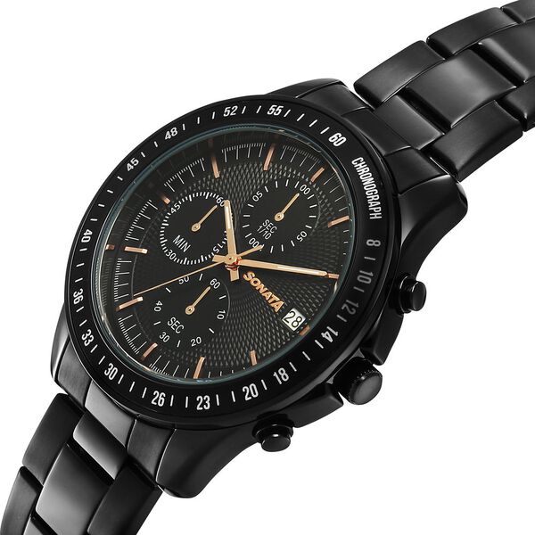 Sonata Chronos Quartz Analog with Date Black Dial Black Colour Stainless Steel Strap Watch For Men - image number 2