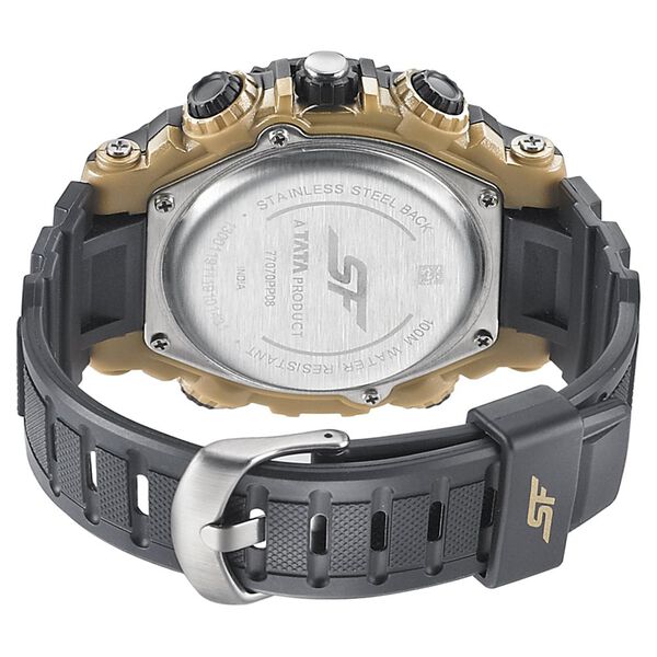 SF Quartz Analog Digital Golden Dial PU Strap Watch for Men - image number 3