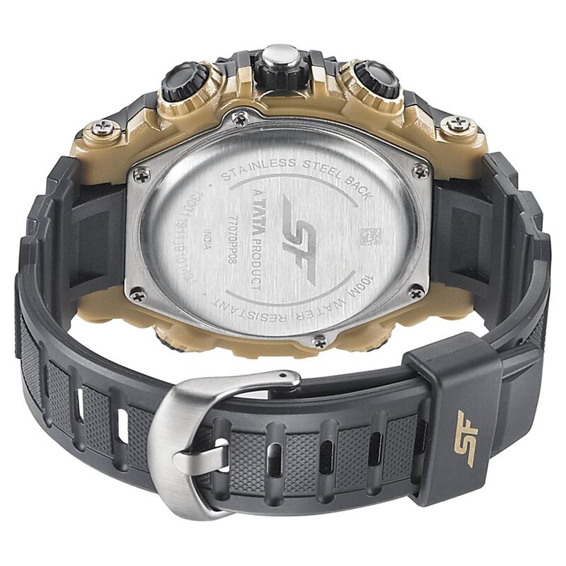 Buy Online SF Quartz Analog Digital Golden Dial PU Strap Watch for