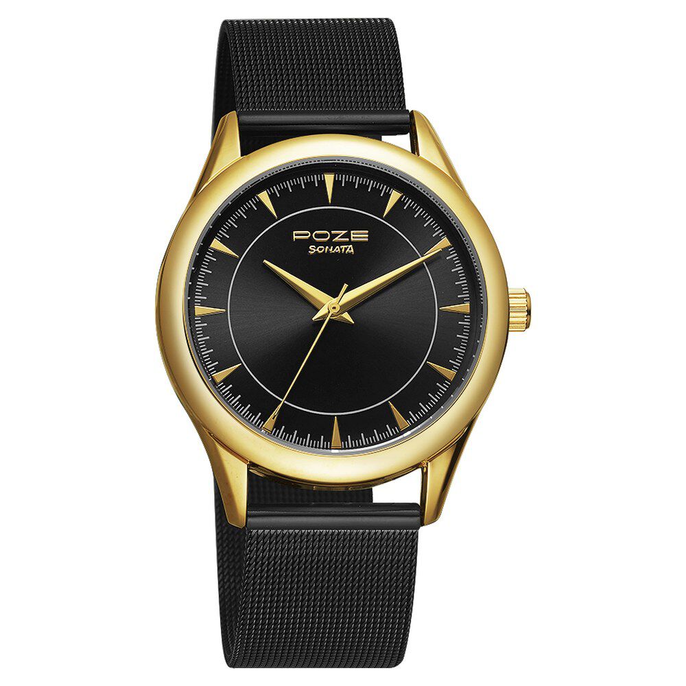 Poze by Sonata Quartz Analog Black Dial Stainless Steel Strap