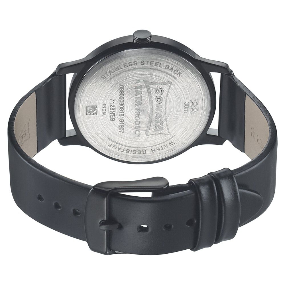 Buy Online Sonata Quartz Analog Black Dial Leather Strap Watch for Men np7128nl02 Sonata