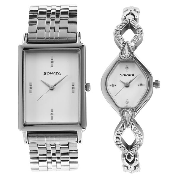 Sonata Quartz Analog White Dial Strap Watch for Couple - image number 0
