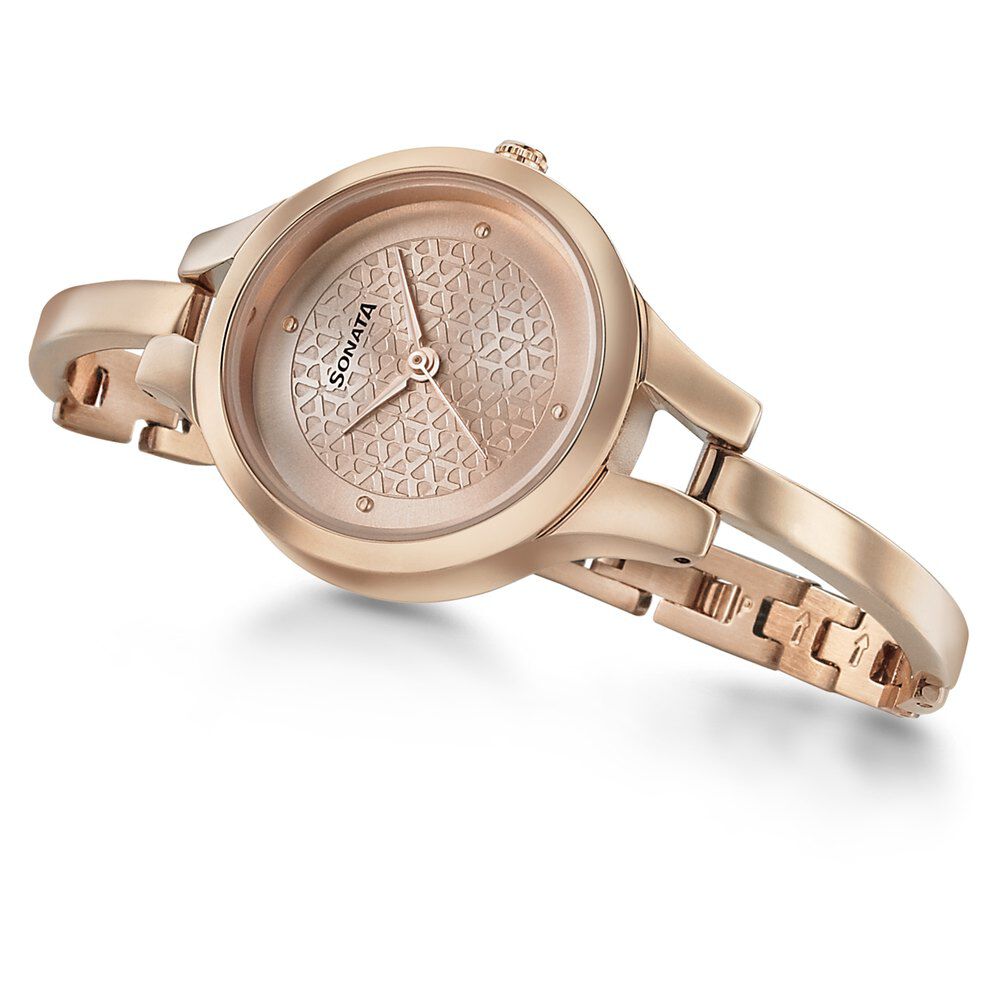 Buy Online Sonata Mission Mangal Rose Gold Dial Women Watch With Stainless Steel Strap 8151wm05 p Sonata
