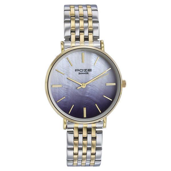 Sonata Poze Quartz Analog Blue Mother Of Pearl Dial Two Toned Color Stainless Steel Strap Watch For Women - image number 1